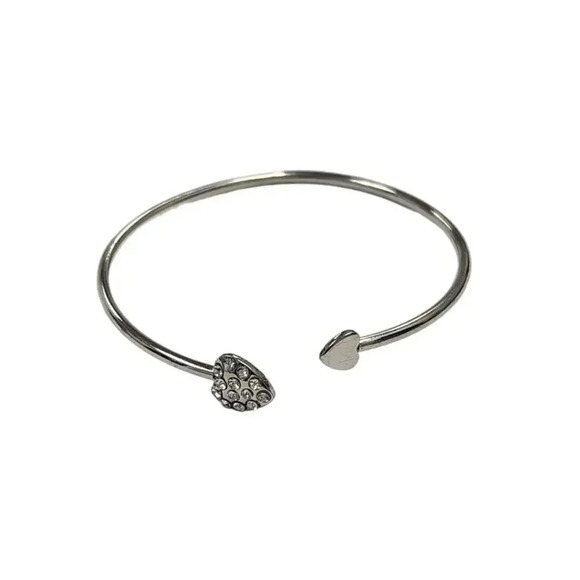 Silver Heart CZ Cubic Zirconia Cuff Bracelet - Picture 1 of 2